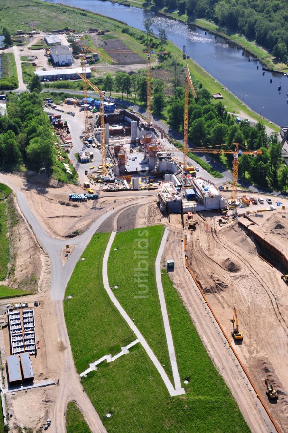 Luftaufnahme Niederfinow - Neubau und Erweiterungsbaustelle am Schiffshebewerk Niederfinow