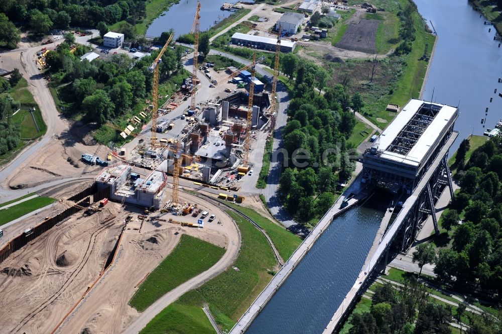 Niederfinow aus der Vogelperspektive: Neubau und Erweiterungsbaustelle am Schiffshebewerk Niederfinow