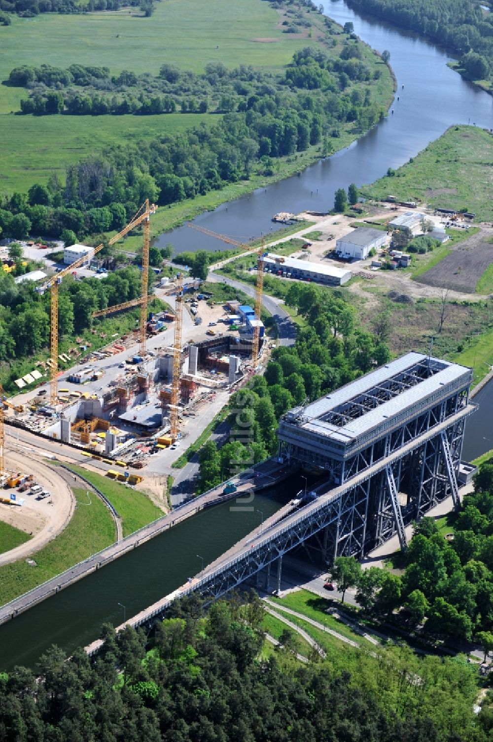 Luftaufnahme Niederfinow - Neubau und Erweiterungsbaustelle am Schiffshebewerk Niederfinow