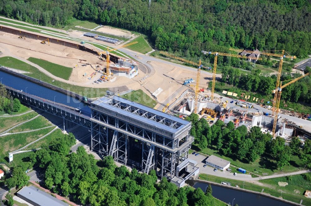 Niederfinow von oben - Neubau und Erweiterungsbaustelle am Schiffshebewerk Niederfinow