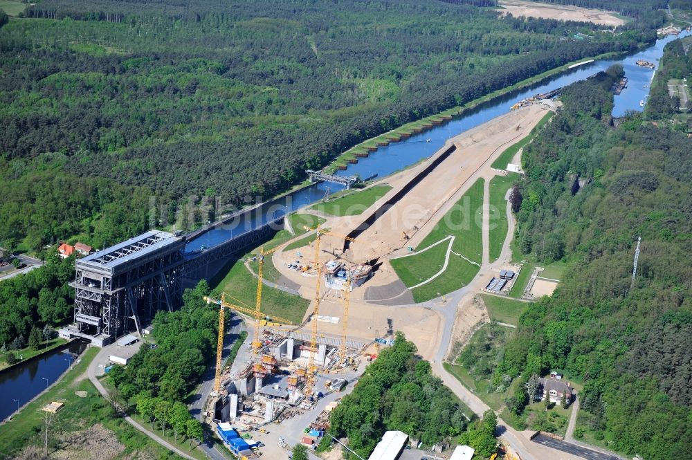 Luftaufnahme Niederfinow - Neubau und Erweiterungsbaustelle am Schiffshebewerk Niederfinow