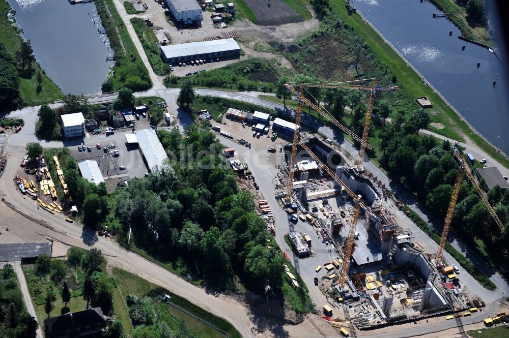 Niederfinow von oben - Neubau und Erweiterungsbaustelle am Schiffshebewerk Niederfinow