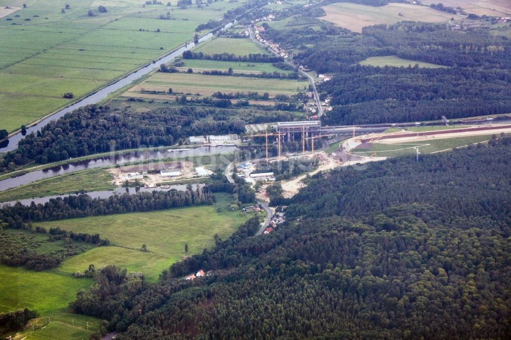 Niederfinow von oben - Neubau und Erweiterungsbaustelle am Schiffshebewerk Niederfinow