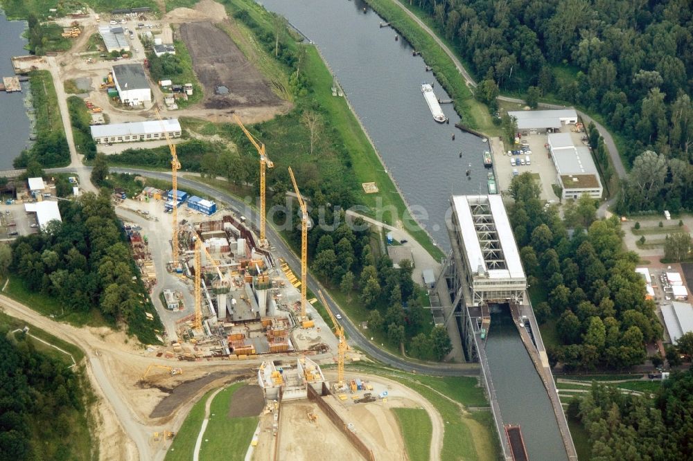 Niederfinow von oben - Neubau und Erweiterungsbaustelle am Schiffshebewerk Niederfinow