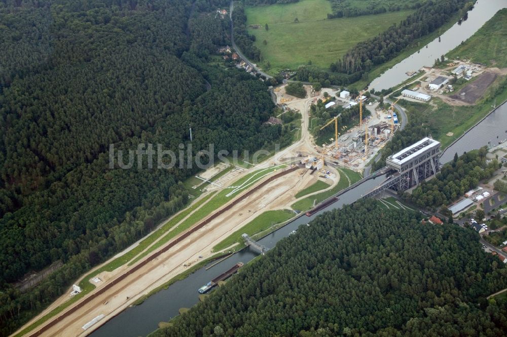 Luftaufnahme Niederfinow - Neubau und Erweiterungsbaustelle am Schiffshebewerk Niederfinow