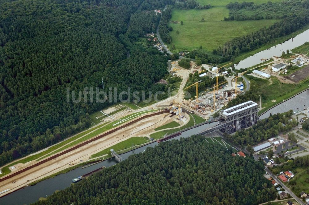 Niederfinow von oben - Neubau und Erweiterungsbaustelle am Schiffshebewerk Niederfinow