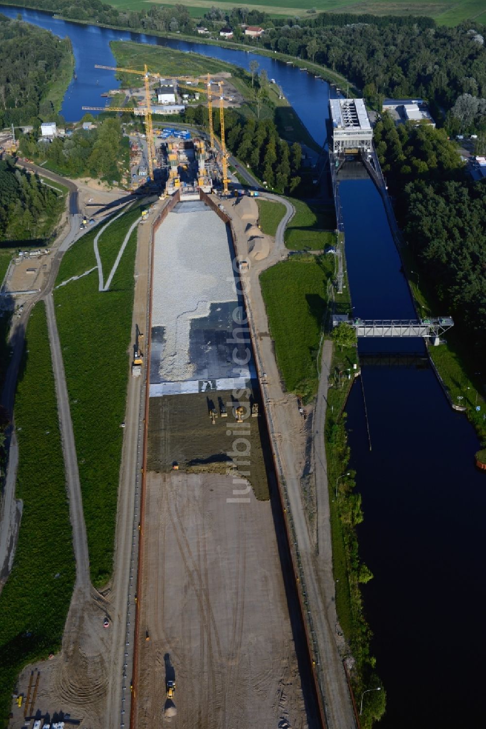 Luftbild Niederfinow - Neubau und Erweiterungsbaustelle am Schiffshebewerk Niederfinow