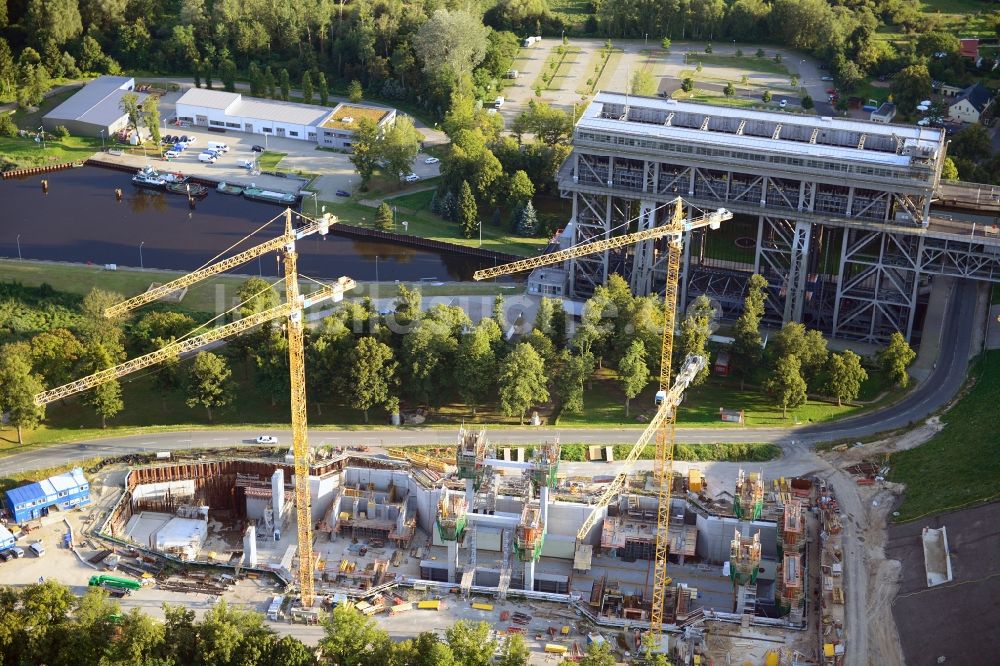 Luftaufnahme Niederfinow - Neubau und Erweiterungsbaustelle am Schiffshebewerk Niederfinow