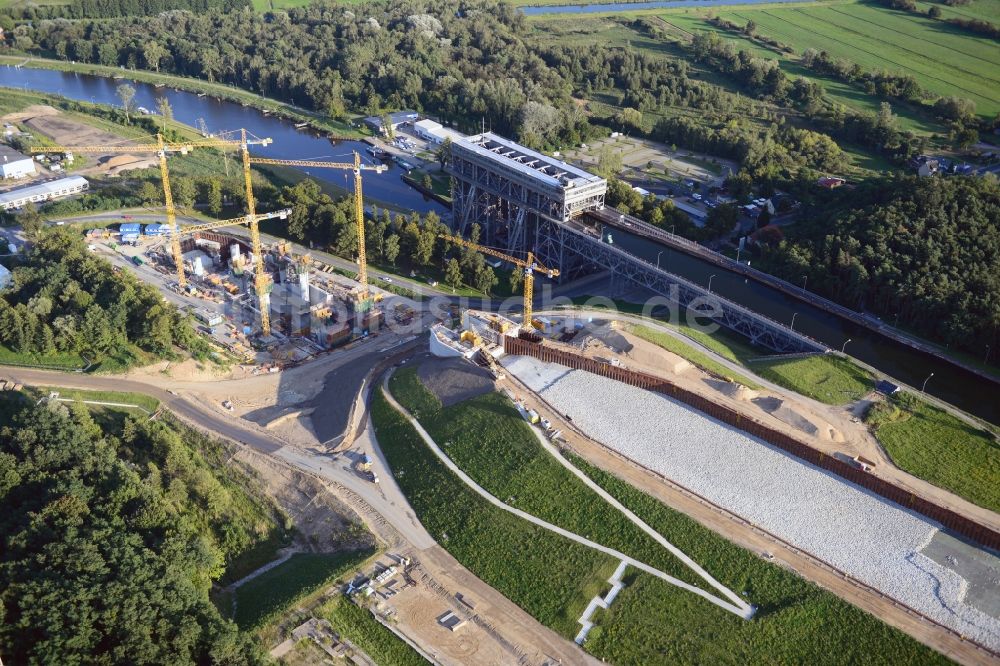 Niederfinow von oben - Neubau und Erweiterungsbaustelle am Schiffshebewerk Niederfinow