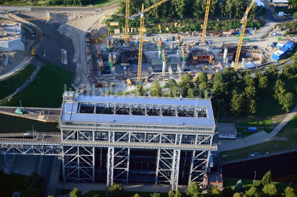 Niederfinow von oben - Neubau und Erweiterungsbaustelle am Schiffshebewerk Niederfinow