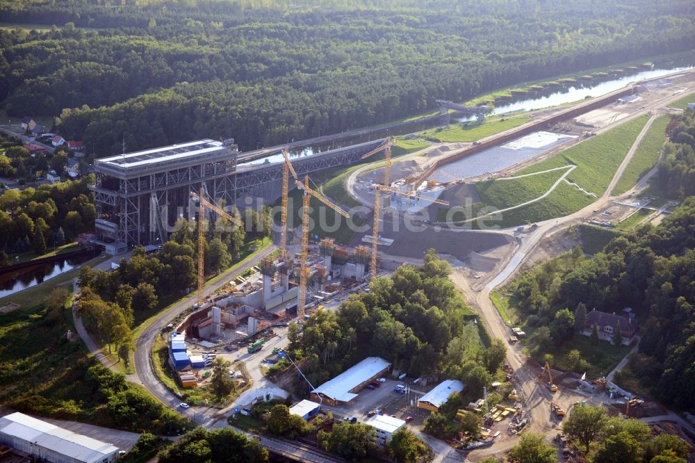 Luftaufnahme Niederfinow - Neubau und Erweiterungsbaustelle am Schiffshebewerk Niederfinow