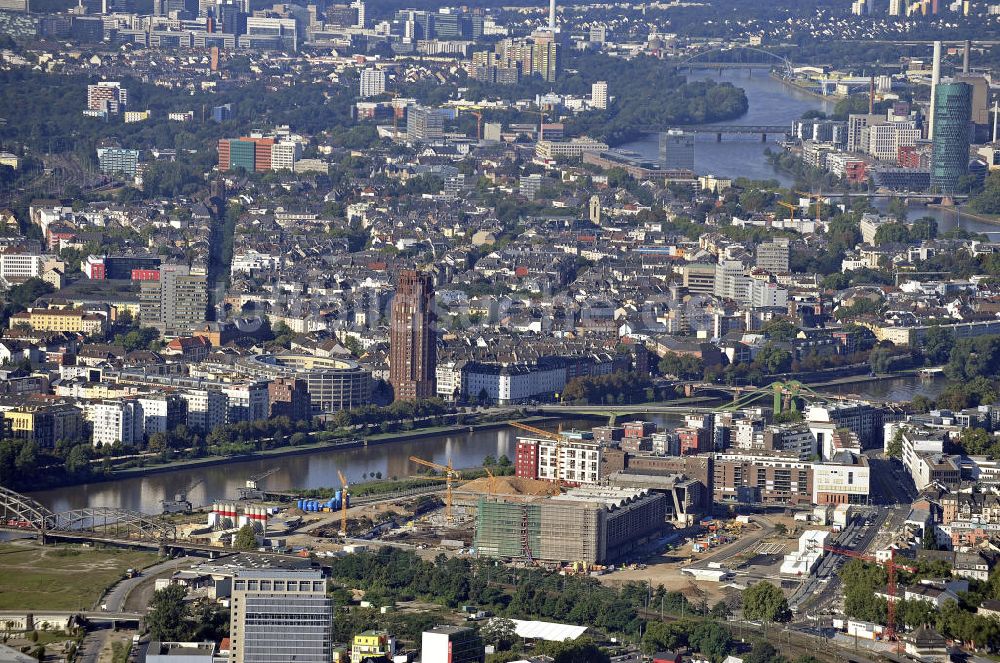 Frankfurt am Main aus der Vogelperspektive: Neubau der EZB-Zentrale und Stadtansicht Frankfurt / Main