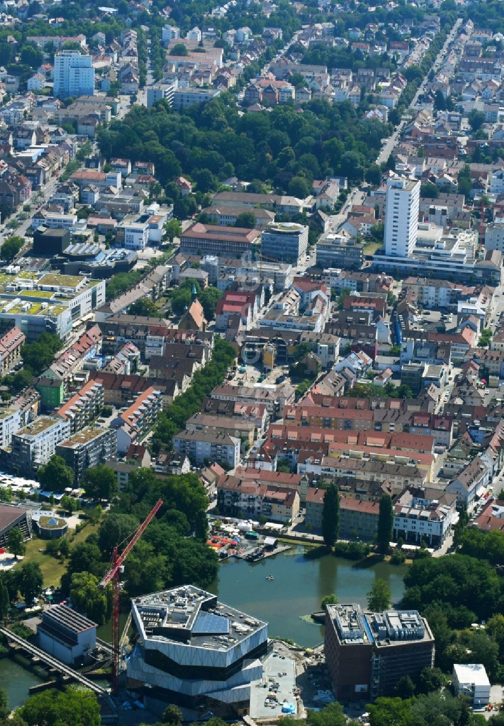 Luftaufnahme Stuttgart - Neubau des Forschungs- Gebäude und Bürokomplex Experimenta in Heilbronn im Bundesland Baden-Württemberg, Deutschland