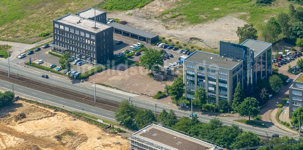 Bochum von oben - Neubau eines Gebäudekomplex der Polizei Wache Südost an der Universitätsstraße in Bochum im Bundesland Nordrhein-Westfalen, Deutschland