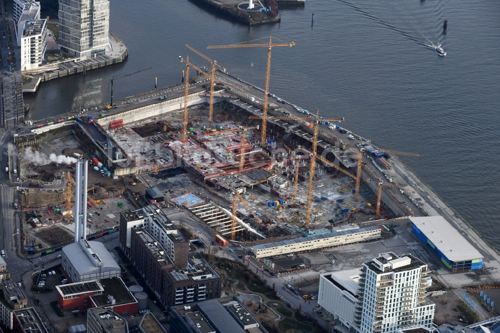 Hamburg aus der Vogelperspektive: Neubau des Gebäudekomplexes Überseequartier am Chicagokai in der Hafencity in Hamburg, Deutschland