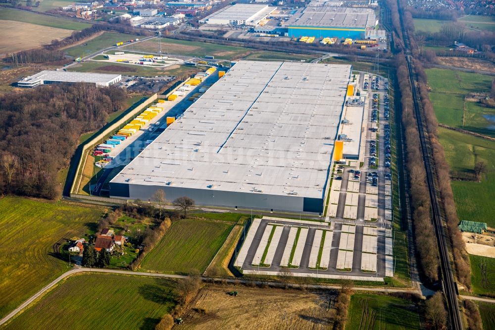 Luftaufnahme Werne - Neubau eines Gebäudekomplexes auf dem Gelände des Logistikzentrums Amazon Logistik in Werne im Bundesland Nordrhein-Westfalen