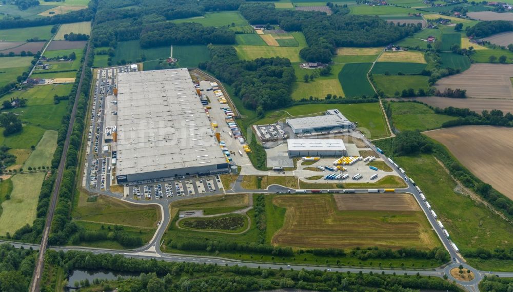 Werne von oben - Neubau eines Gebäudekomplexes auf dem Gelände des Logistikzentrums Amazon Logistik in Werne im Bundesland Nordrhein-Westfalen