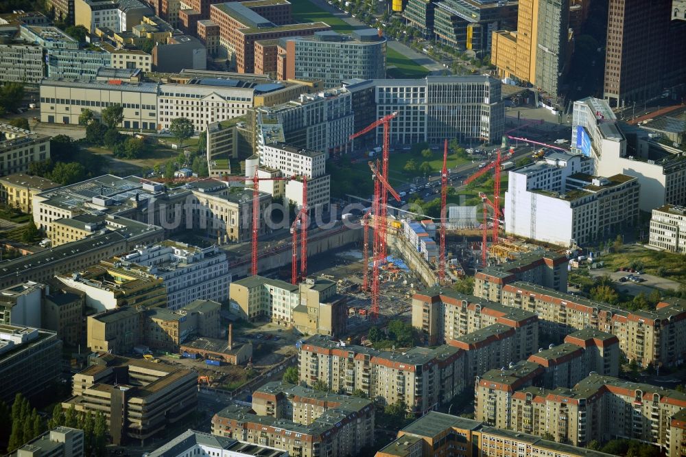 Berlin von oben - Neubau eines Gewerbe- und Wohnkomplexes auf dem Wertheim Areal am Leipziger Platz in Berlin - Mitte