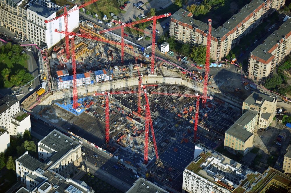 Luftbild Berlin - Neubau eines Gewerbe- und Wohnkomplexes auf dem Wertheim Areal am Leipziger Platz in Berlin - Mitte