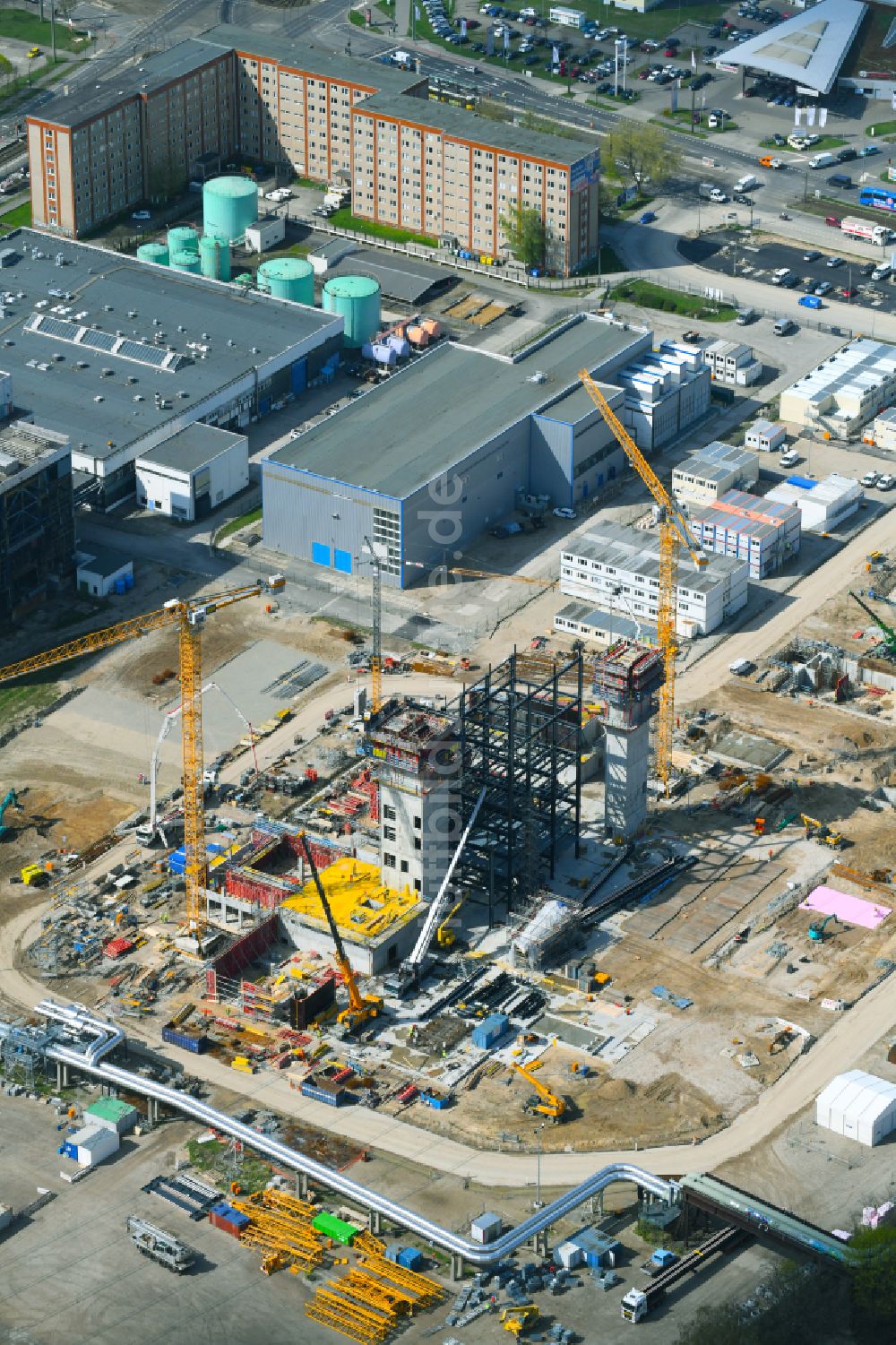 Berlin von oben - Neubau des Heizkraftwerkes - Kraft-Wärme-Kopplungsanlage im Ortsteil Marzahn in Berlin, Deutschland