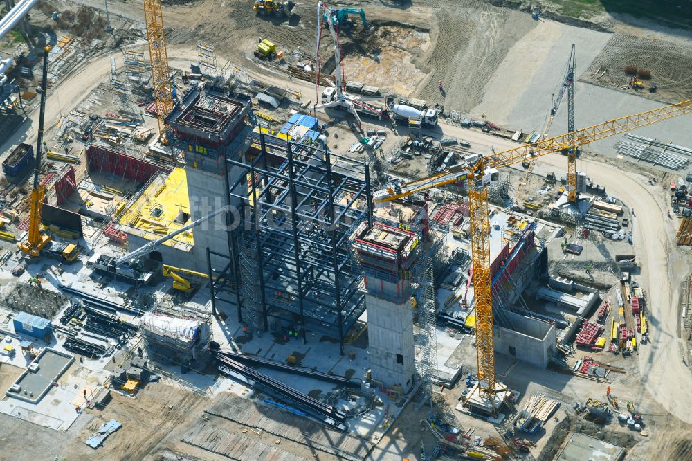 Luftbild Berlin - Neubau des Heizkraftwerkes - Kraft-Wärme-Kopplungsanlage im Ortsteil Marzahn in Berlin, Deutschland