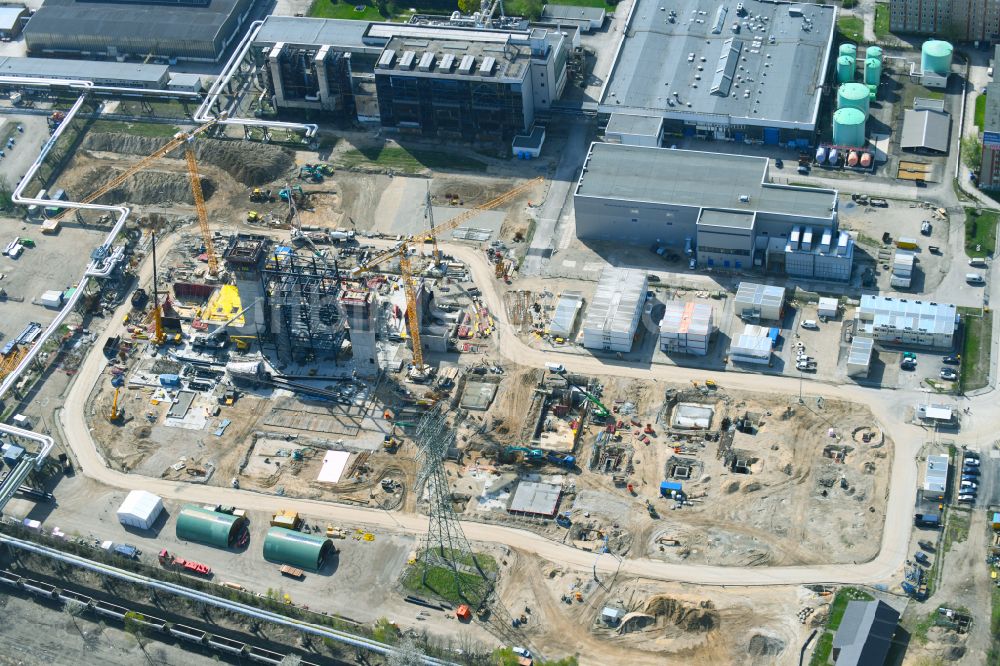 Luftaufnahme Berlin - Neubau des Heizkraftwerkes - Kraft-Wärme-Kopplungsanlage im Ortsteil Marzahn in Berlin, Deutschland