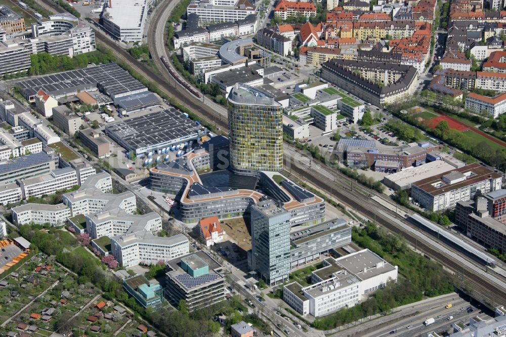 München aus der Vogelperspektive: Neubau- Hochhaus ADAC Zentrale in München