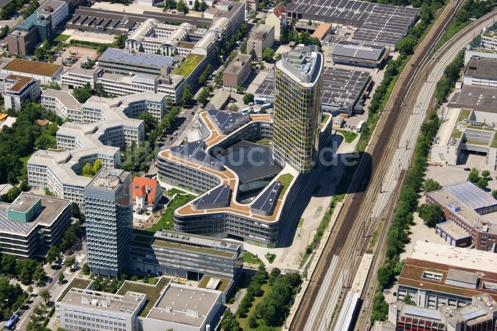 Luftaufnahme München - Neubau- Hochhaus ADAC Zentrale in München im Bundesland Bayern