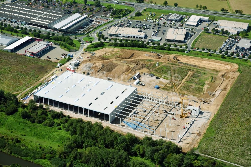 Wetzlar von oben - Neubau eines Hochregal- Lager-Gebäudekomplex und Logistikzentrum auf dem Gelände am Dillfeld in Wetzlar im Bundesland Hessen, Deutschland