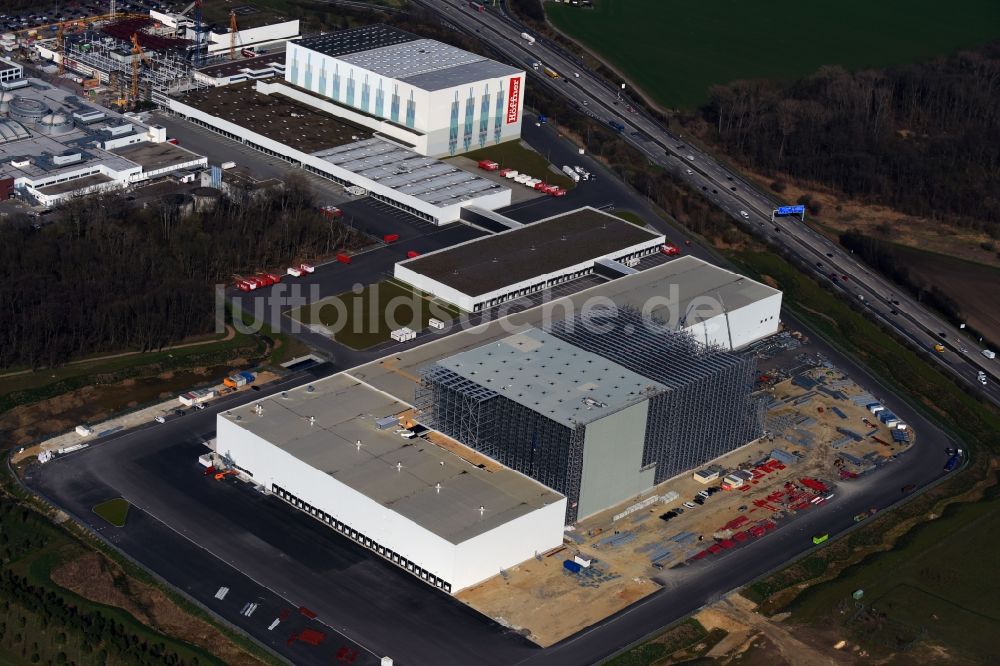 Luftbild Günthersdorf - Neubau eines Hochregal- Lager-Gebäudekomplex und Logistikzentrum auf dem Gelände der Höffner Möbelgesellschaft GmbH & Co.KG in Günthersdorf im Bundesland Sachsen-Anhalt