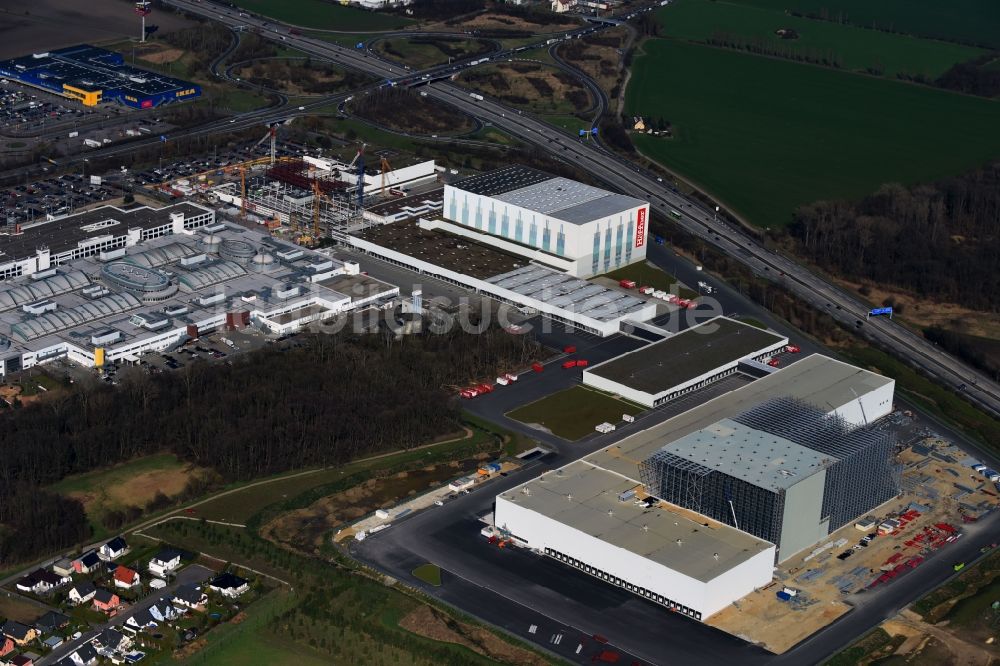 Luftbild Günthersdorf - Neubau eines Hochregal- Lager-Gebäudekomplex und Logistikzentrum auf dem Gelände der Höffner Möbelgesellschaft GmbH & Co.KG in Günthersdorf im Bundesland Sachsen-Anhalt