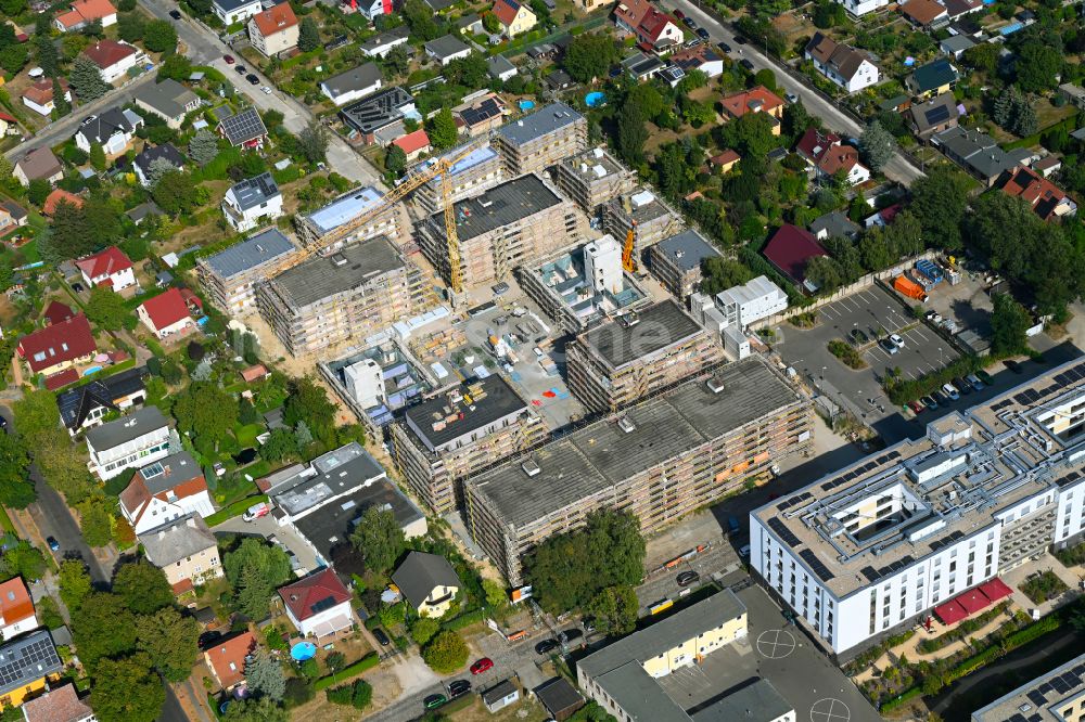 Berlin von oben - Neubau Holzbauprojekt und Mehrfamilienhaus-Wohnanlage im Ortsteil Kaulsdorf in Berlin, Deutschland