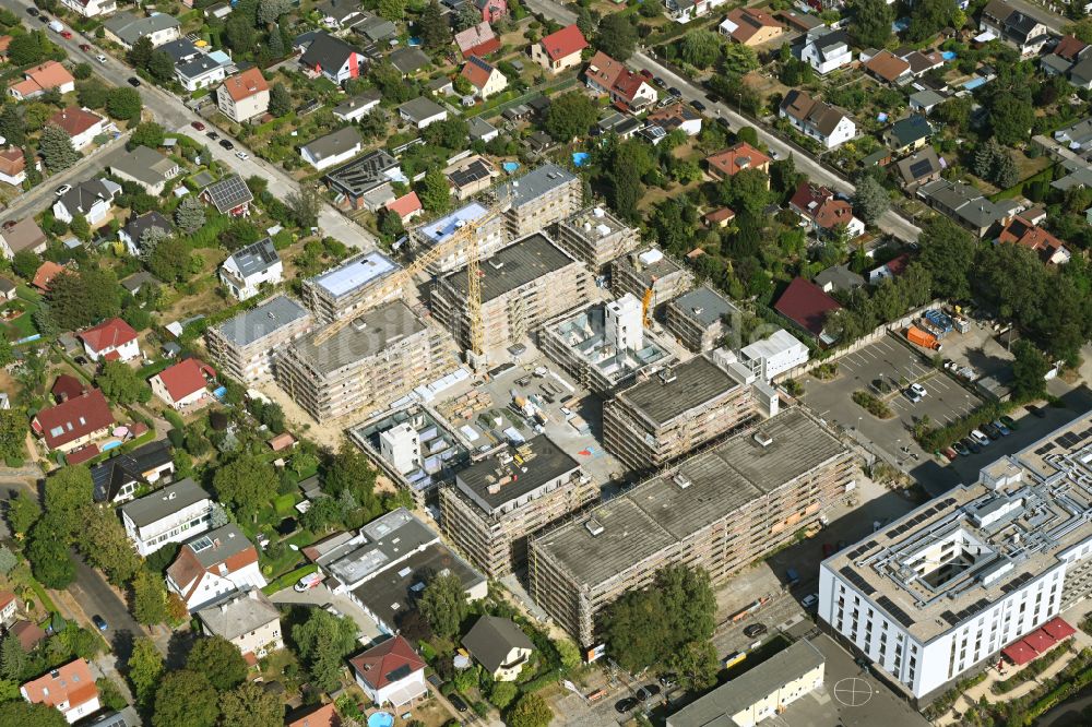 Berlin aus der Vogelperspektive: Neubau Holzbauprojekt und Mehrfamilienhaus-Wohnanlage im Ortsteil Kaulsdorf in Berlin, Deutschland