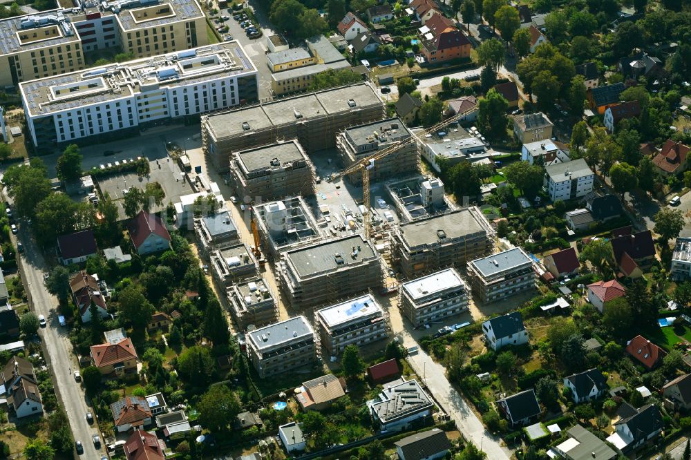 Luftaufnahme Berlin - Neubau Holzbauprojekt und Mehrfamilienhaus-Wohnanlage im Ortsteil Kaulsdorf in Berlin, Deutschland