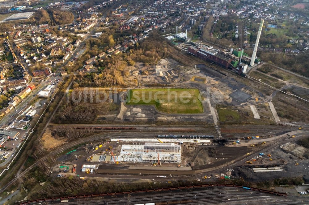 Herne aus der Vogelperspektive: Neubau der Instandhaltungswerkstatt und Ausbesserungswerk für Zug- Waggons im Ortsteil Wanne-Eickel in Herne im Bundesland Nordrhein-Westfalen, Deutschland