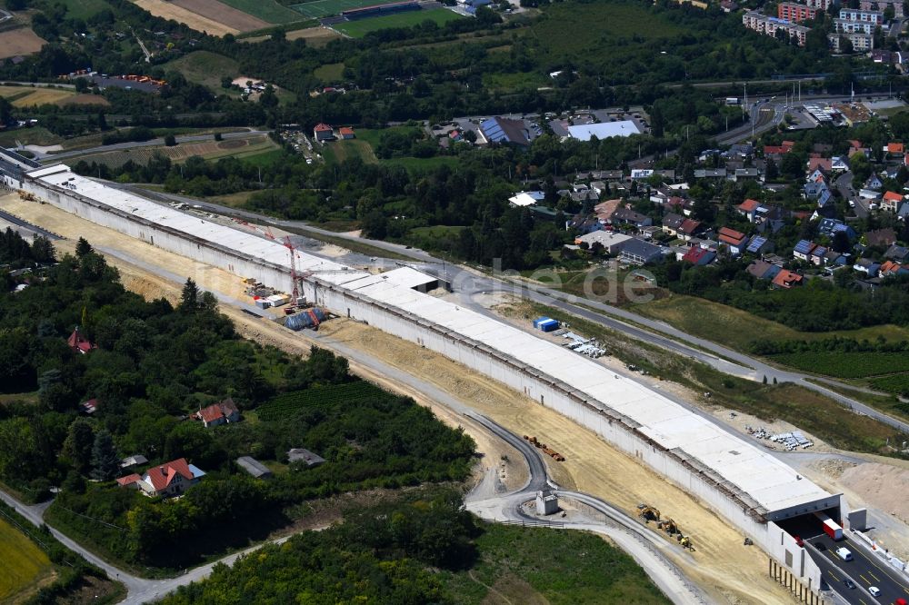 Luftbild Würzburg - Neubau des Katzenbergtunnel der BAB A3 im Ortsteil Heidingsfeld in Würzburg im Bundesland Bayern, Deutschland