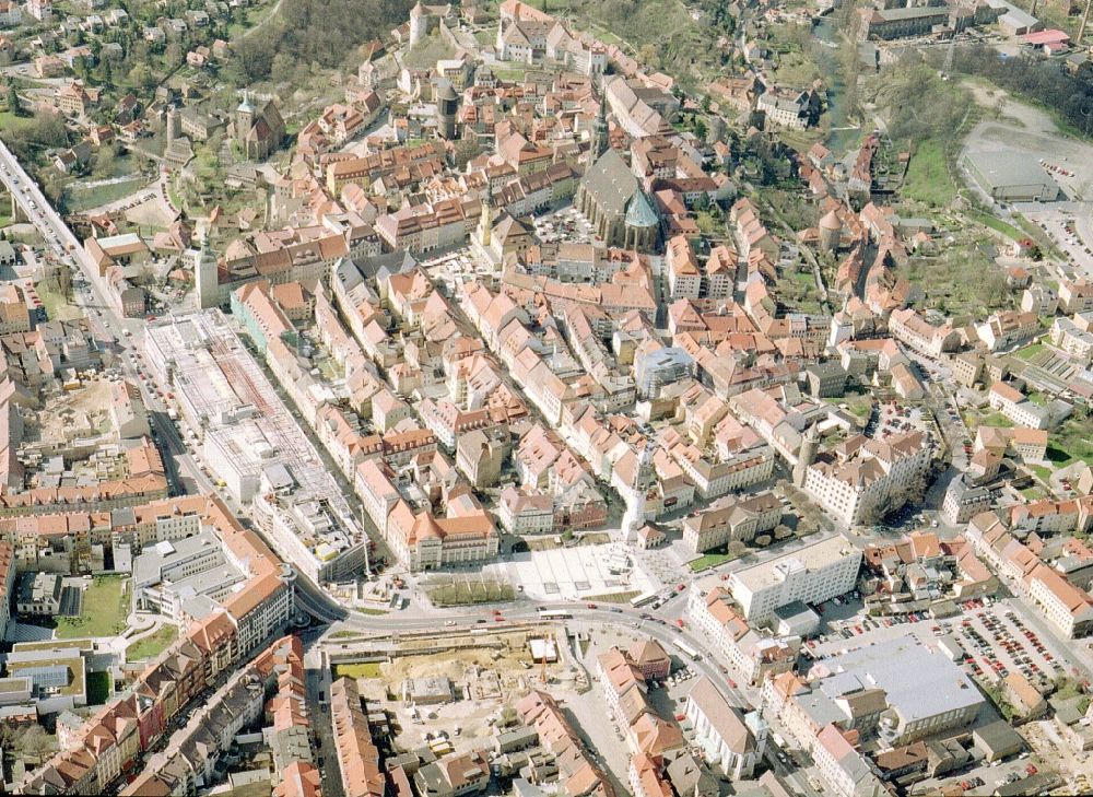 Bautzen von oben - Neubau des Kornmarkt- Center in Bautzen im Bundesland Sachsen, Deutschland