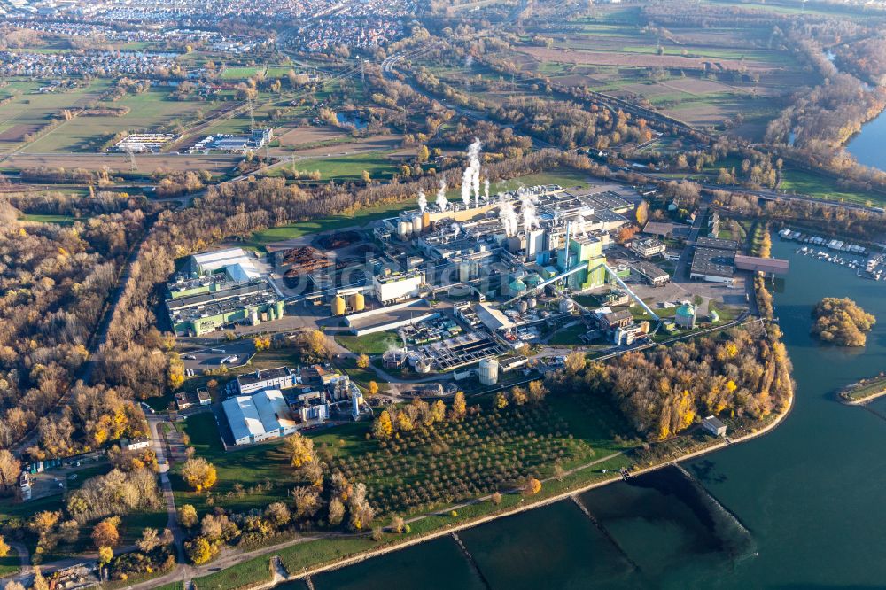 Wörth am Rhein von oben - Neubau des Kraftwerks der ...