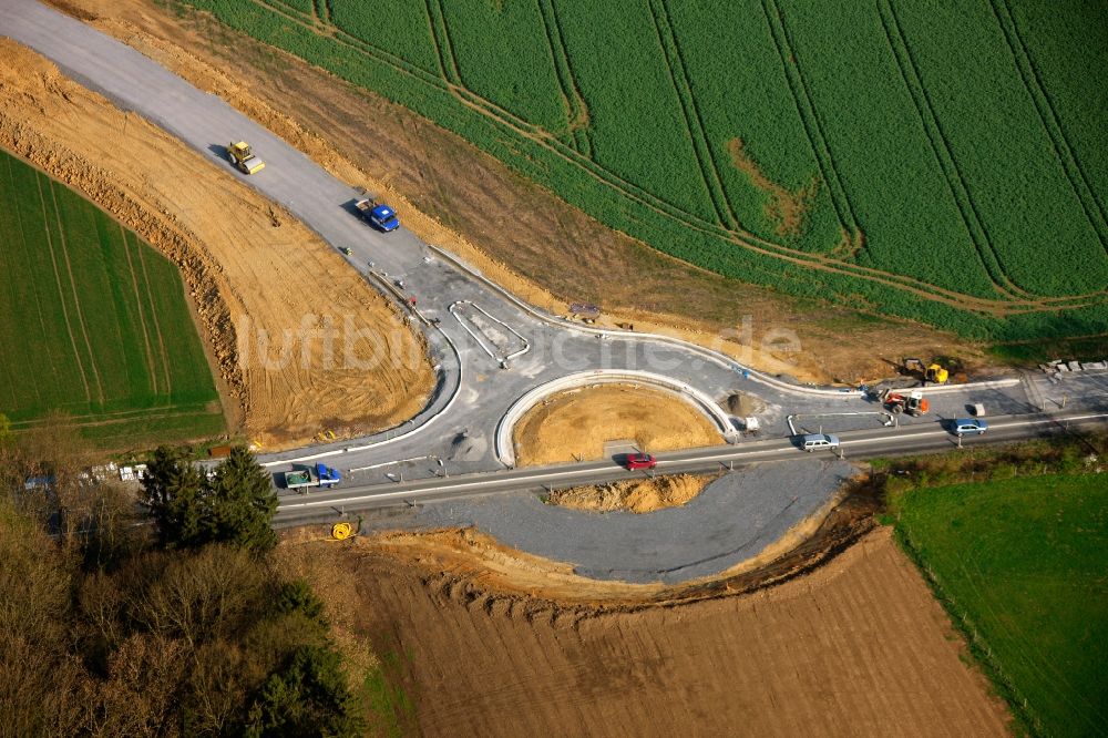 Bönen aus der Vogelperspektive: Neubau eines Kreisverkehrs in Bönen in Nordrhein-Westfalen