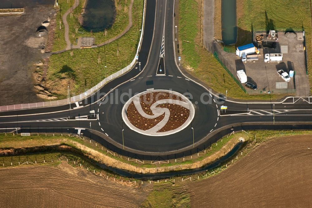 Bönen von oben - Neubau eines Kreisverkehrs in Bönen in Nordrhein-Westfalen