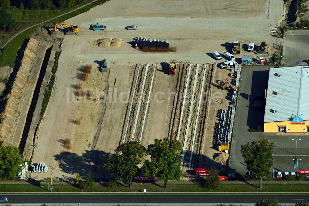 Hönow aus der Vogelperspektive: Neubau Lagerhallen Selfstorage- Gebäude - Neubau in Hönow im Bundesland Brandenburg, Deutschland