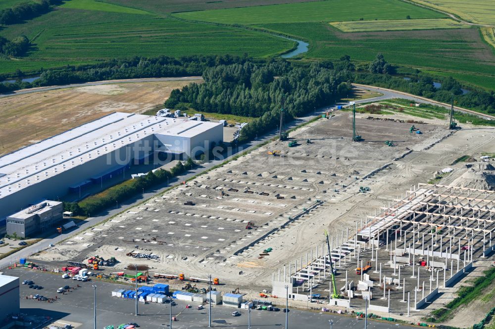 Bremerhaven von oben - Neubau des Logistikzentrums Maersk Logistik Campus in Bremerhaven im Bundesland Bremen, Deutschland