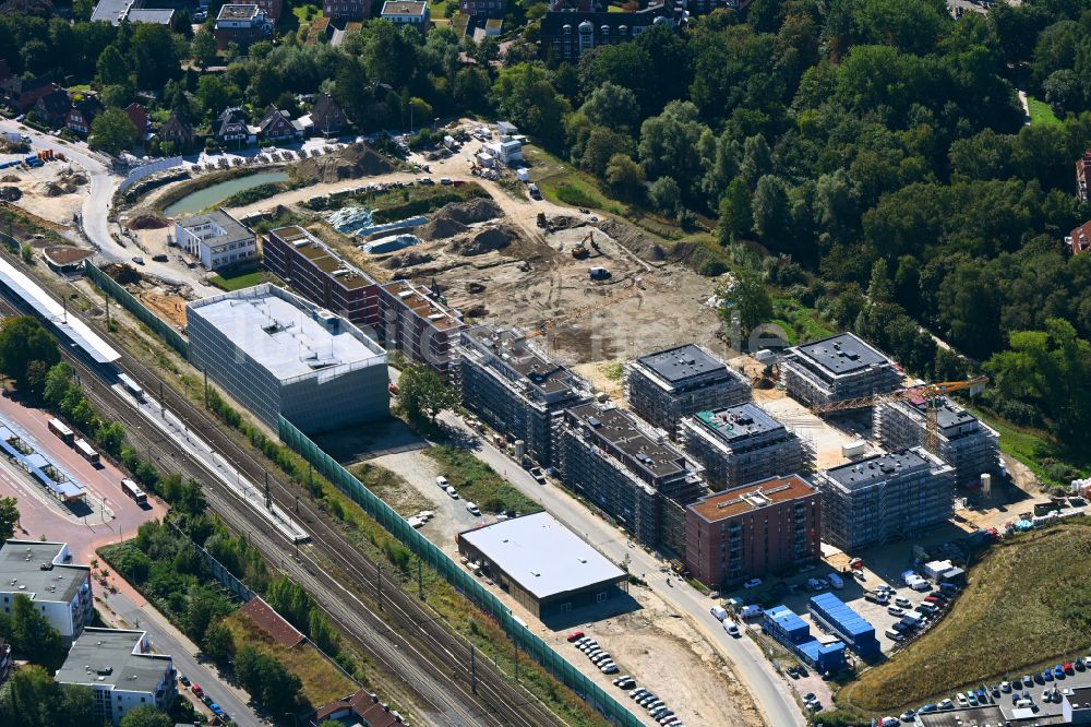 Luftaufnahme Pinneberg - Neubau einer Mehrfamilienhaus-Wohnanlage Auenhöfe in Pinneberg im Bundesland Schleswig-Holstein, Deutschland