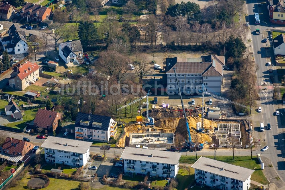 Luftbild Bottrop - Neubau Mehrfamilienhaus-Wohnanlage bzw. Flüchtlingsunterkunft an der Tannenstraße / Ecke Trappenstraße in Bottrop im Bundesland Nordrhein-Westfalen