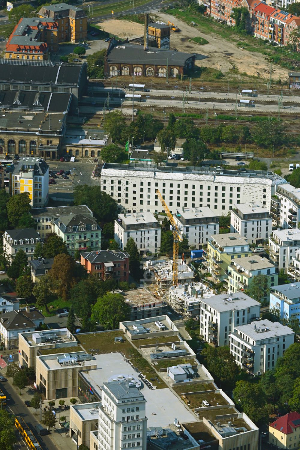 Luftaufnahme Dresden - Neubau einer Mehrfamilienhaus-Wohnanlage in Dresden im Bundesland Sachsen, Deutschland