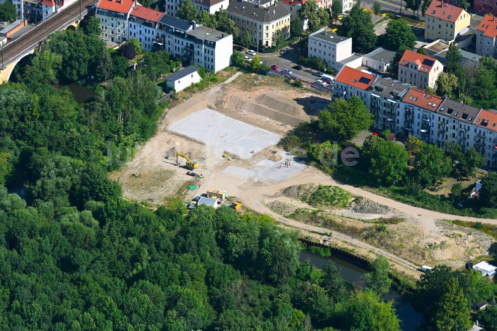 Luftbild Leipzig - Neubau einer Mehrfamilienhaus-Wohnanlage Elsterhöfe in Leipzig im Bundesland Sachsen, Deutschland