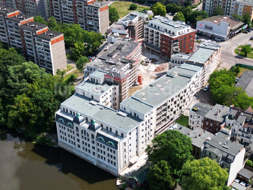 Luftbild Halle (Saale) - Neubau einer Mehrfamilienhaus-Wohnanlage Freyberg Brauerei in Halle (Saale) im Bundesland Sachsen-Anhalt, Deutschland