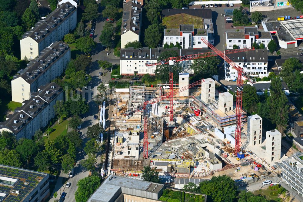 Düsseldorf von oben - Neubau einer Mehrfamilienhaus-Wohnanlage Garten Quartier in Düsseldorf im Bundesland Nordrhein-Westfalen, Deutschland