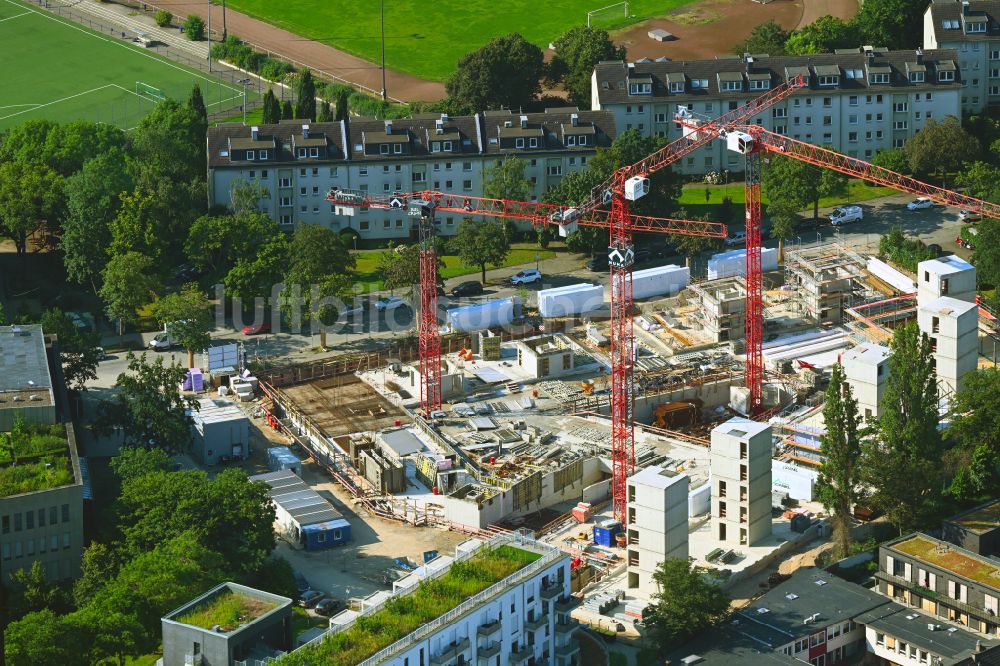 Düsseldorf aus der Vogelperspektive: Neubau einer Mehrfamilienhaus-Wohnanlage Garten Quartier in Düsseldorf im Bundesland Nordrhein-Westfalen, Deutschland