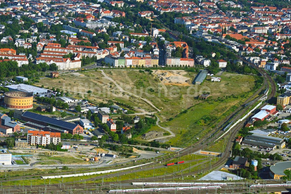 Leipzig von oben - Neubau einer Mehrfamilienhaus-Wohnanlage Leipzig 416 in Leipzig im Bundesland Sachsen, Deutschland